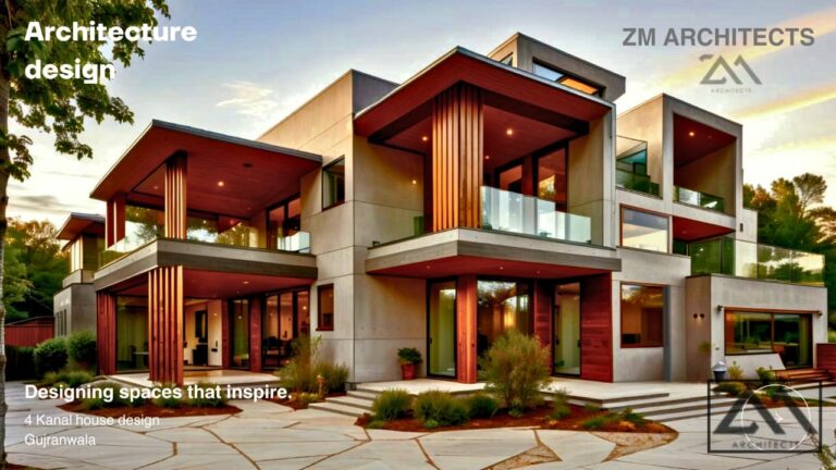 A 4 Kanal residence in Gujranwala with a sculptural red-and-white angular facade, designed by ZM Architects to stand out within its streetscape.