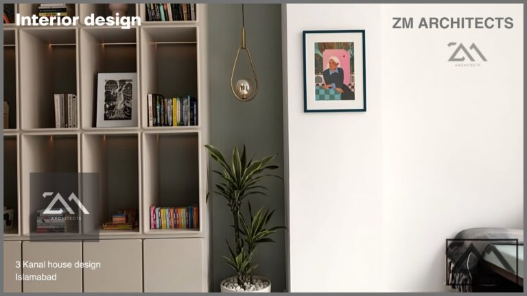 A built-in study and library nook within a 3 Kanal residence in Islamabad, designed by ZM Architects.